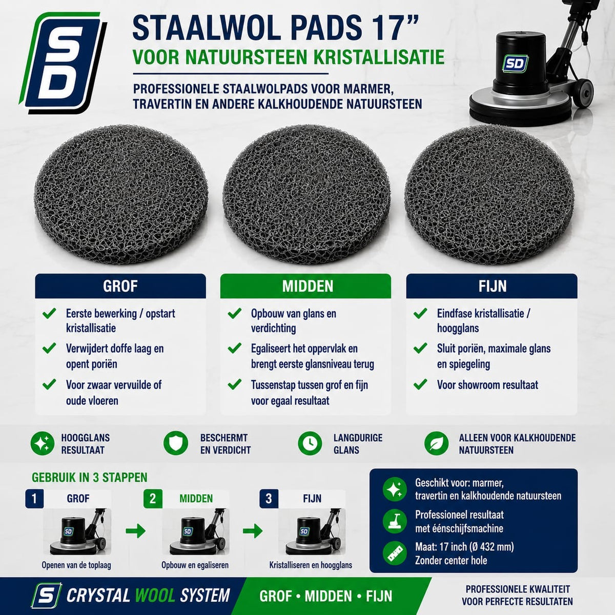 SD Staalwolpad Set 4 stuks – 17 inch / 432 mm