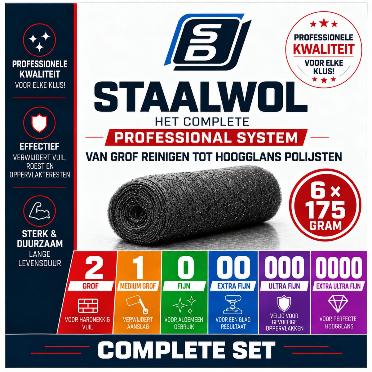 SD Staalwol Complete Set 6 stuks  – 175 gram per rol